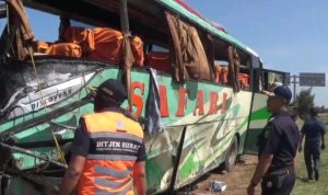 Belasan Penumpang Luka, Bus Primajasa Tabrakan Dengan Truk Pengangkut Aayam Di Tol Cipali