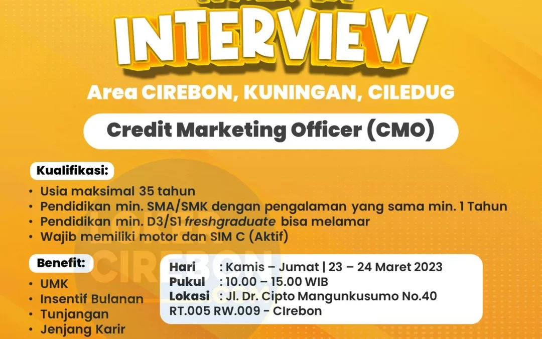 Walk In Interview! Info Lowongan Kerja Cirebon, Mega Auto Finance (MAF MCF)