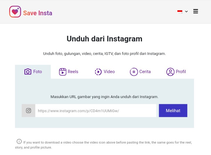 Save Insta : Tempat Download Post, Reels, Video, Story, dan Profil Instagram