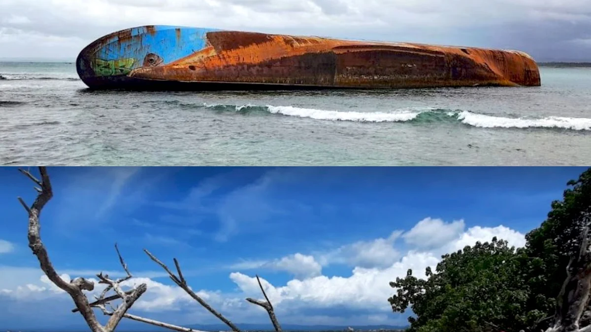 Destinasi Pantai Pasir Putih Pangandaran Sangat Populer Dan Hits Di Kalangan Wisatawan Ada Kapal MV Viking Lagos
