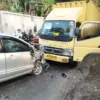 RINGSEK: Bangkai kendaraan rusak parah akibat kecelakaan beruntun di Dusun Cigendel, Desa Cigendel Kecamatan Pamulihan Kabupaten Sumedang, sekitar pukul 07.00 WIB.