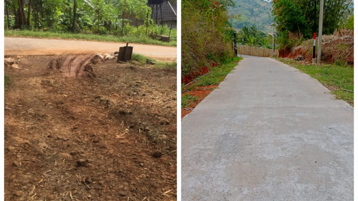 Tampak depan akses jalan menuju ke kampus SMK Pembangunana Indonesia, sebelum dan sesudah pembangunan.