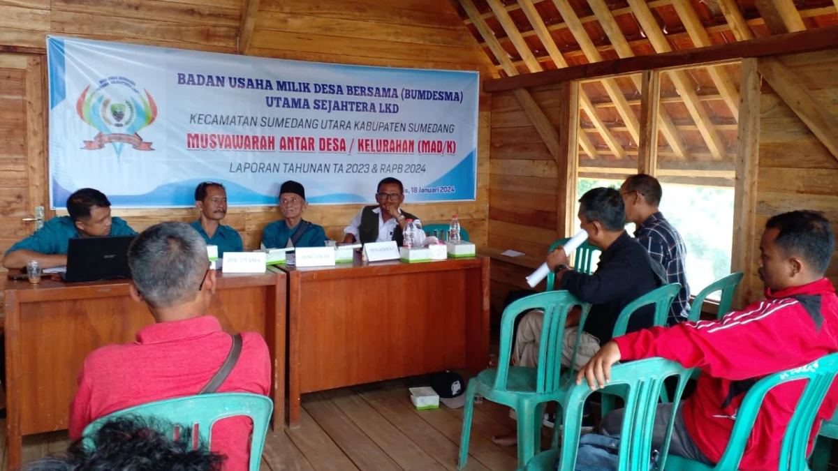 CAPTION: Kegiatan Musyawarah Antar Desa dan Kelurahan Bumdesma Sejahtera Utama LKD Sumedang Utara, di Batarai Information Centre Desa Mekarjaya, kemarin.