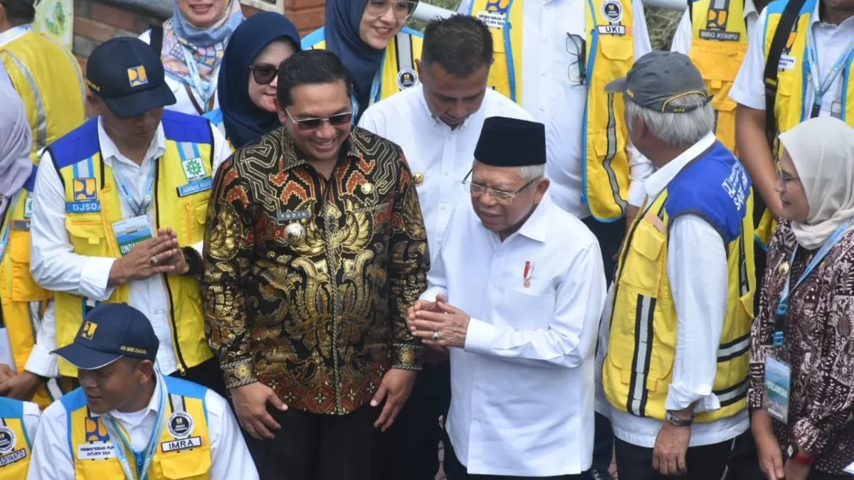 RESMIKAN: Wakil Presiden RI Ma’ruf Amin bersama Pj Bupati Sumedang pada saat meresmikan Bendungan Cipanas, Sel